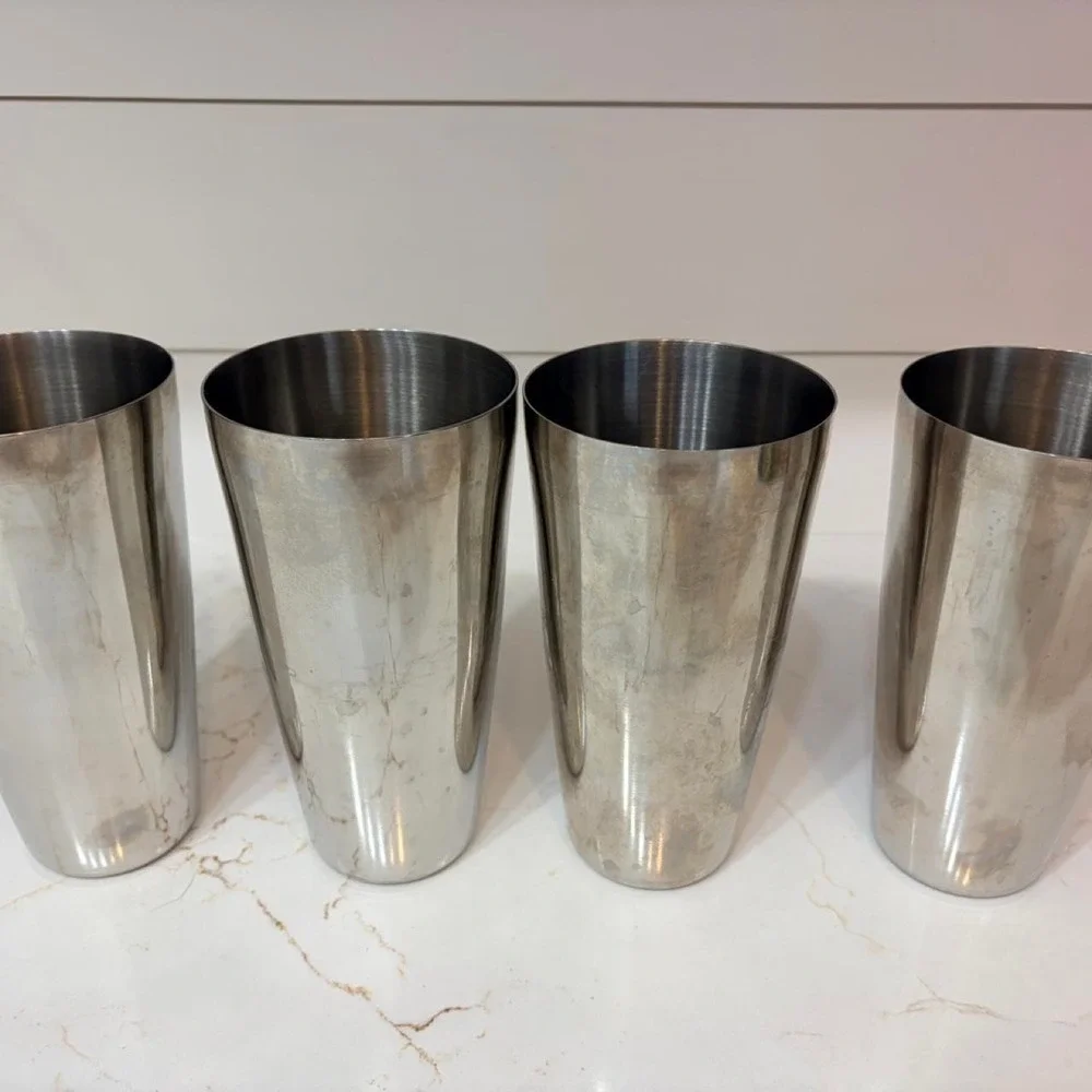 Lot 4 Vtg Stainless Steel Drink Mixer Cups Cocktail Shaker Tins Malt Milkshake